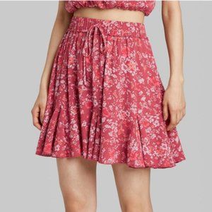 NWT Wild Fable Ruffle A-Line Mini Skirt Dark Pink Floral XS